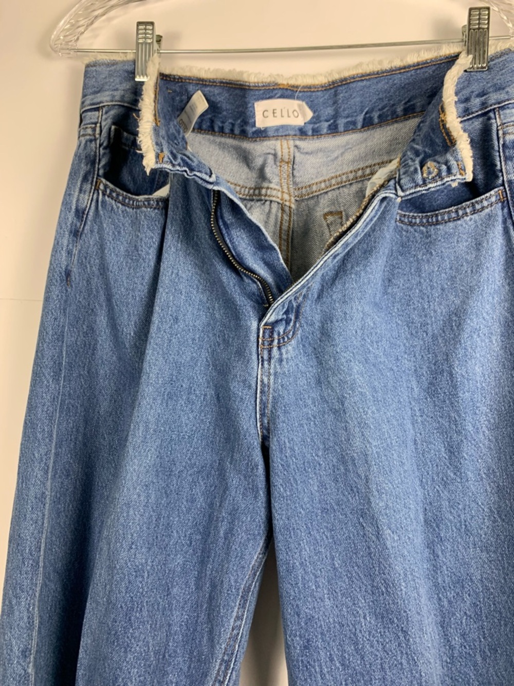 Cello Jeans Womens 11 Blue Wide Leg High Rise Raw Hem Distressed Denim - Picture 11 of 15